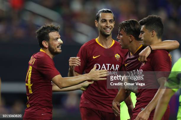 Alessandro Florenzi celebrates a goal during a match between FC Barcelona and AS Roma as part of International Champions Cup 2018 at AT&T Stadium on...
