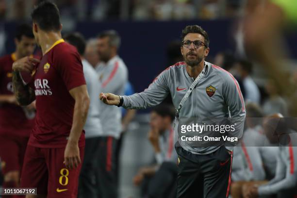 Eusebio Di Francesco coach of AS Roma gives instructions during a match between FC Barcelona and AS Roma as part of International Champions Cup 2018...