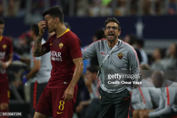 Eusebio Di Francesco coach of AS Roma gives instructions during a match between FC Barcelona and AS Roma as part of International Champions Cup 2018...