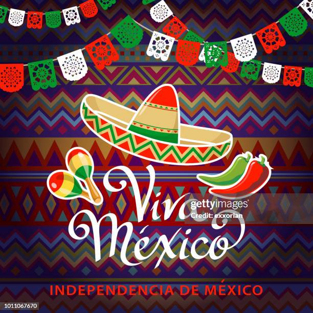 viva mexico independence celebration - mexican sombrero stock illustrations