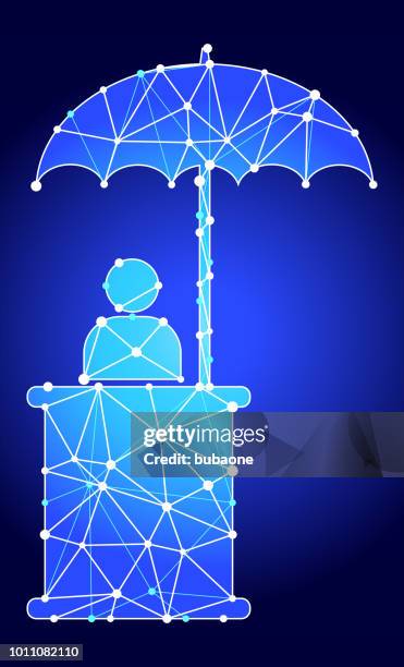 man sitting under umbrella blue triangle node vector pattern - valet stock illustrations