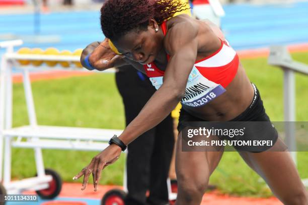 Benin's Odile Ahouanwanou Marthe competes to win gold in the Women's Shot Put final of the African Athletics Championship at the Stephen Keshi...