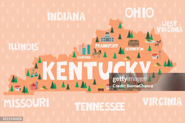 Illustrated Map Of The State Of Kentucky In United States High Res Illustrated Map Of The State Of Kentucky In United States 