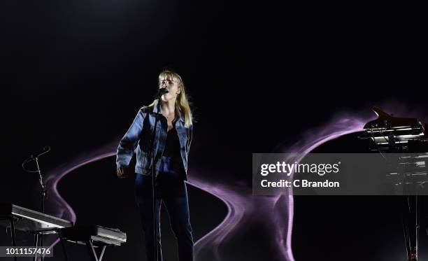 Hannah Reid of London Grammar headlines on the Main Stage during Day 3 of Bestival 2018 at Lulworth Estate on August 4, 2018 in Lulworth Camp,...