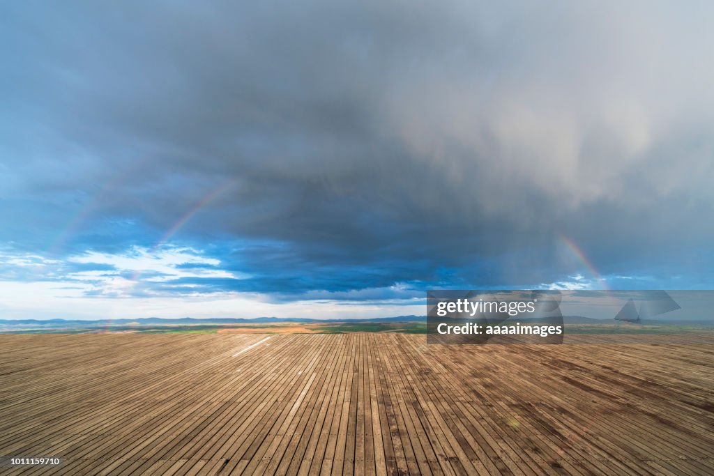 Fantastic double rainbows over sky,natural background