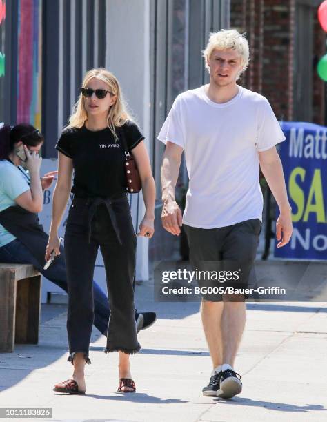 Emma Roberts and Evan Peters are seen on August 04, 2018 in Los Angeles, California.