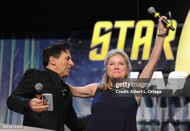 Adam Malin introduces actress Kate Mulgrew on Day 3 of Creation Entertainment's 2018 Star Trek Convention Las Vegas at the Rio Hotel & Casino on...