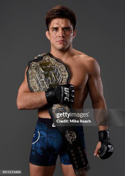 Henry Cejudo poses for a portrait backstage after his victory over Demetrious Johnson during the UFC 227 event inside Staples Center on August 4,...