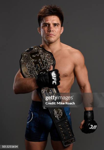 Henry Cejudo poses for a portrait backstage after his victory over Demetrious Johnson during the UFC 227 event inside Staples Center on August 4,...