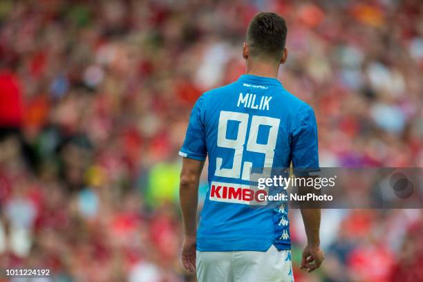 Arkadiusz Milik of Napoli during the International Club Friendly match between Liverpool FC and SSC Napoli at Aviva Stadium in Dublin, Ireland on...