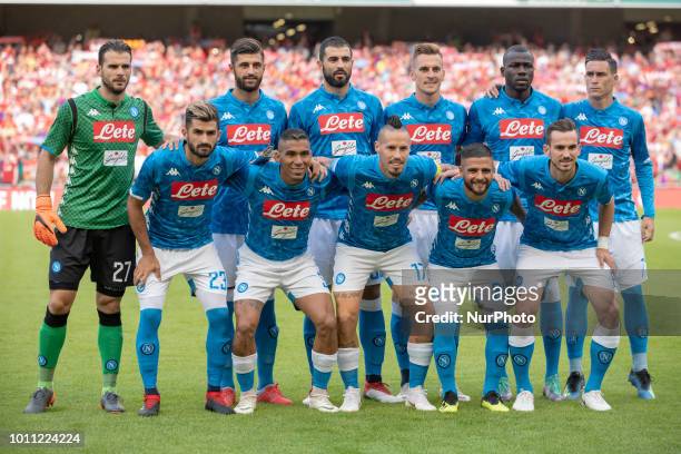 Napoli team poses for a photo during the International Club Friendly match between Liverpool FC and SSC Napoli at Aviva Stadium in Dublin, Ireland on...