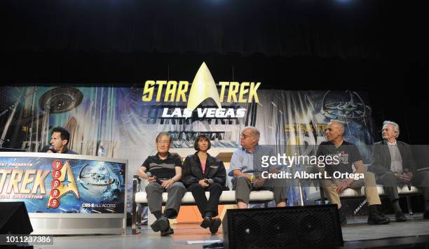 Mike Okuda, Denise Okuda, Ronald B. Moore, Doug Drexler and Herman Zimmerman attend Day 3 of Creation Entertainment's 2018 Star Trek Convention Las...