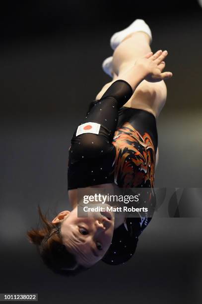 Chisato Doihata of Japan competes during the Women's Individual Final on day two of the Trampoline World Cup at Yamato Citizens Gymnasium Maebashi on...