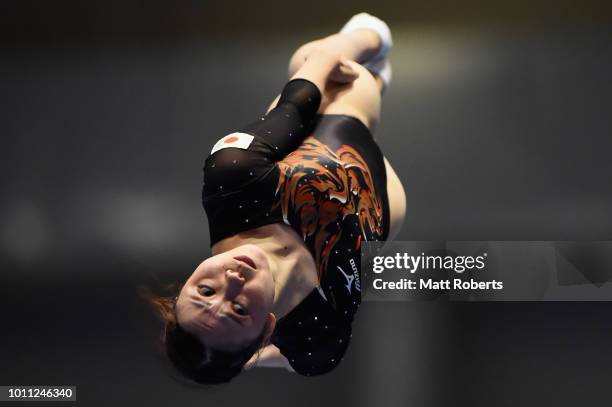 Chisato Doihata of Japan competes during the Women's Individual Final on day two of the Trampoline World Cup at Yamato Citizens Gymnasium Maebashi on...