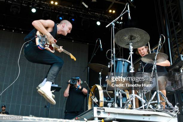 Landon Jacobs and Hayden Copelen of Sir Sly performs at Lollapalooza at Grant Park on August 4, 2018 in Chicago, Illinois.