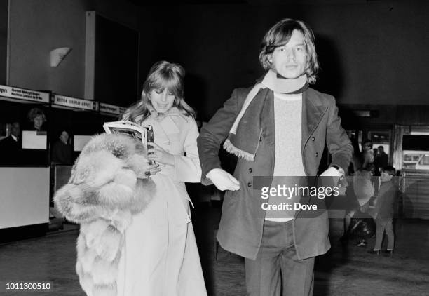 Mick Jagger and Marianne Faithfull at London Airport , 13th April 1968.