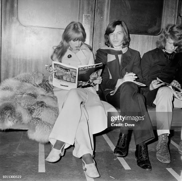 Mick Jagger and Marianne Faithfull at London Airport , 13th April 1968.