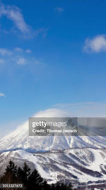 view at mount yotei with blue sky, hokkaido, japan - mount yotei bildbanksfoton och bilder