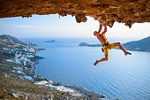 Man climbing rock. Climbing Sport.Active healthy sports lifestyle