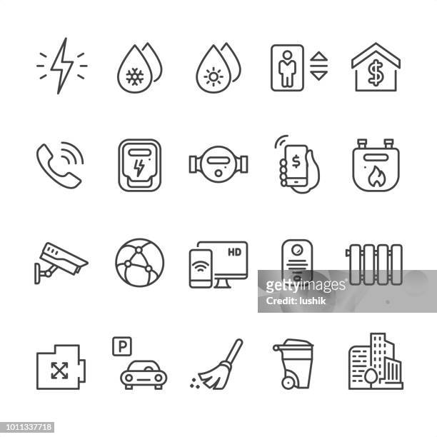stockillustraties, clipart, cartoons en iconen met home utilities - overzicht vector iconen - stadsleven