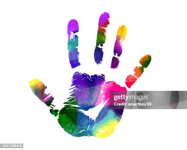 stockillustraties, clipart, cartoons en iconen met kleurrijke hand print - drukken