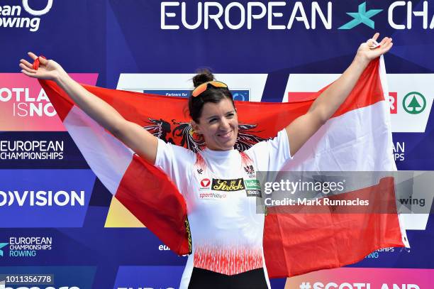 Magdalena Lobnig of Austria celebrates winning silver in the Women's Single Sculls during the rowing on Day Four of the European Championships...