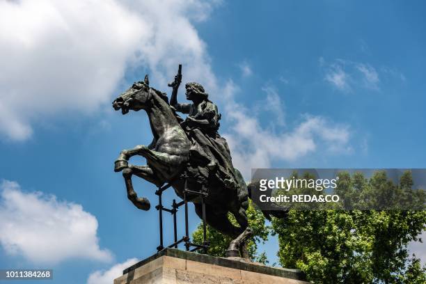 Equestrian statue of Anita Garibaldi wife of Giuseppe Garibaldi Trastevere Gianicolo hill Rome Lazio Italy Europe.