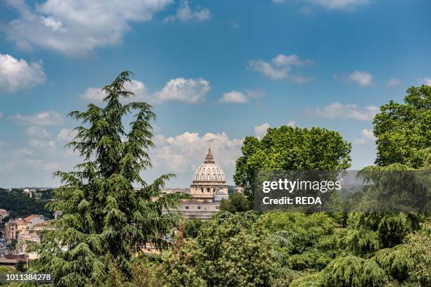 The Dome of the Cathedral of San Pietro seen from Gianicolo hill Trastevere Rome Lazio Italy Europe.