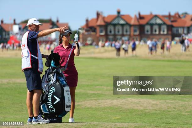 Georgia Hall of England looks down the 2nd hole with her caddie / father during the final round of the Ricoh Women's British Open at Royal Lytham &...