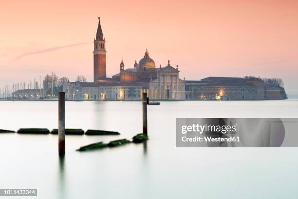 italy, venice, san giorgio maggiore in twilight - venice flooding stock pictures, royalty-free photos & images