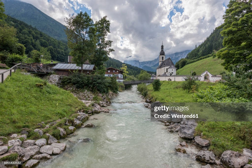 Germany, Bavaria, Ramsau, view to St Sebastian's Church