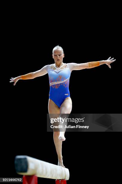 Sanne Wevers of Netherlands competes in the Women's Individual Beam Final during the gymnastics on Day Four of the European Championships Glasgow...