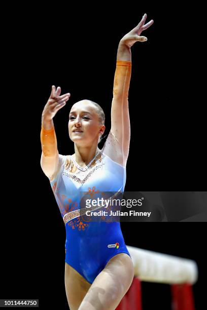 Sanne Wevers of Netherlands competes in the Women's Individual Beam Final during the gymnastics on Day Four of the European Championships Glasgow...