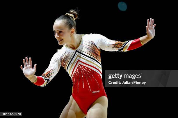 Axelle Klinckaert of Belgium competes in the Women's Individual Floor Final during the gymnastics on Day Four of the European Championships Glasgow...