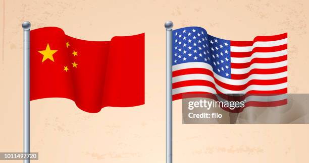 ilustraciones, imágenes clip art, dibujos animados e iconos de stock de banderas de china y estados unidos - bandera china