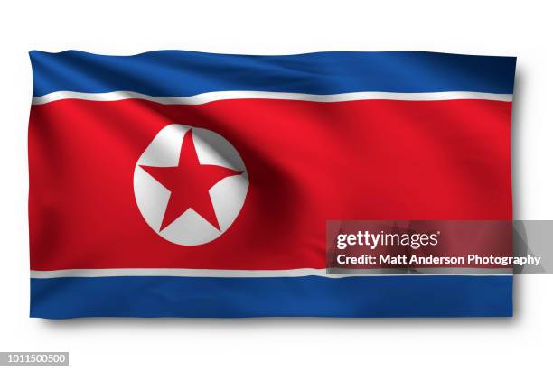 north korea  - democratic people's republic of korea flag - test nucleare foto e immagini stock
