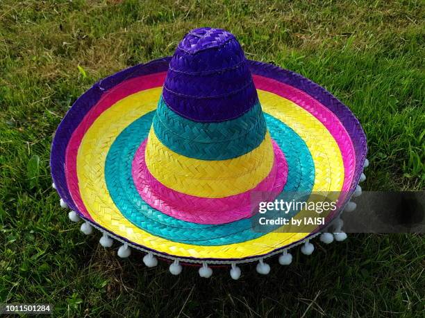 a multi-colored sombrero, close-up - chapeau mexicain photos et images de collection