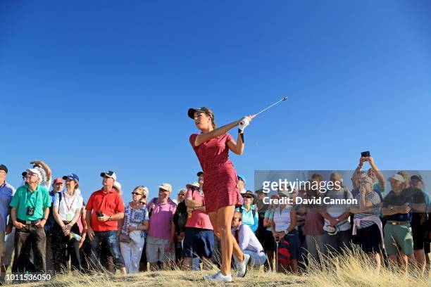 Georgia Hall of England plays her second shot on the 16th hole during the final round of the Ricoh Women's British Open at Royal Lytham and St Annes...