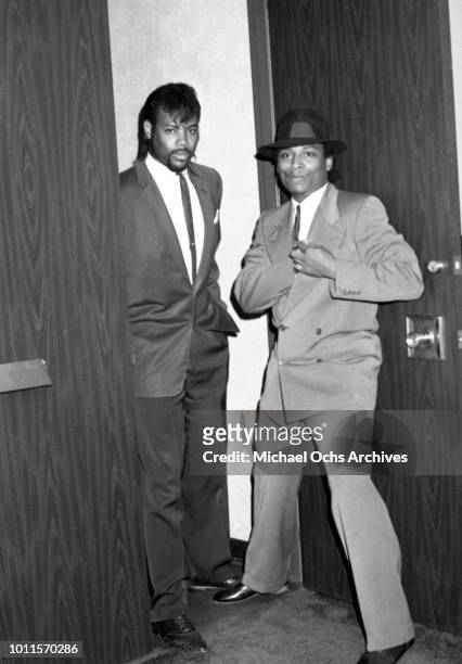 Musicians Jimmy Jam and Terry Lewis of the rock band "Morris Day and the Time"visit the "Right On!" Magazine office on September 22, 1982 in Los...