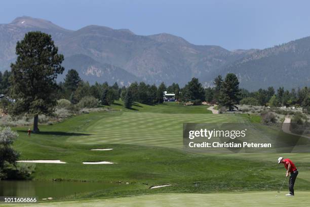 Tom Hoge putts on the first green during the final round of the Barracuda Championship at Montreux Country Club on August 5, 2018 in Reno, Nevada.