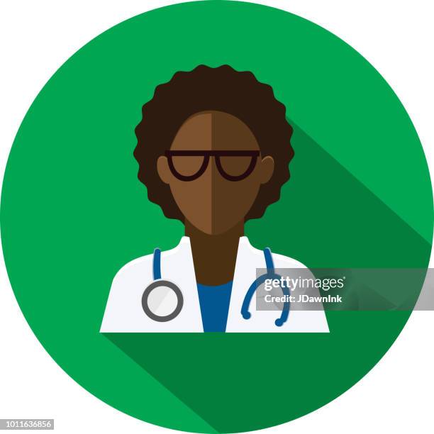 flat design diverse medical professionals themed icon with shadow - round eyeglasses clip art stock illustrations