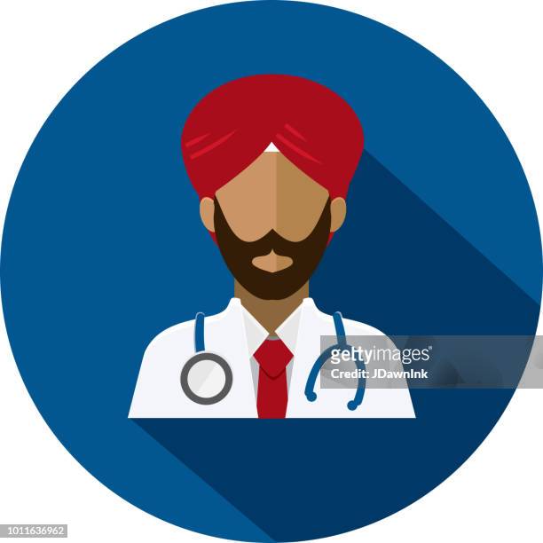 ilustrações de stock, clip art, desenhos animados e ícones de flat design diverse medical professionals themed icon with shadow - turbante indiano