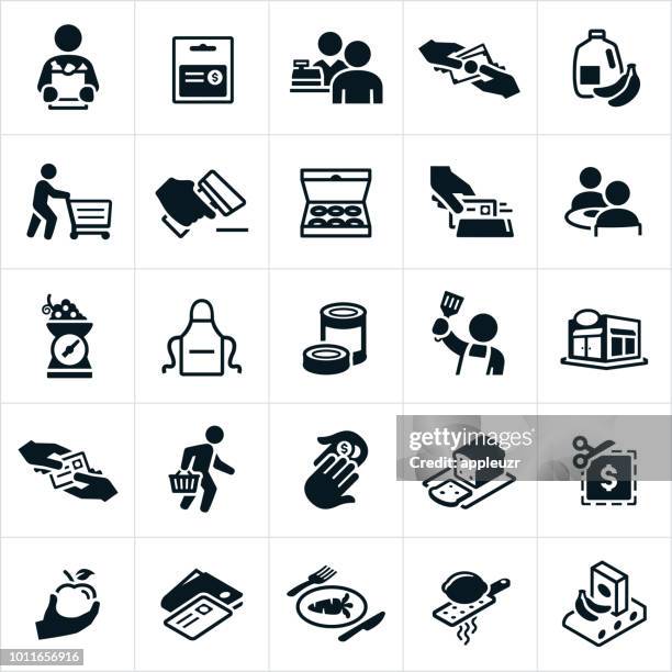 grocery shopping icons - shop assistant stock illustrations