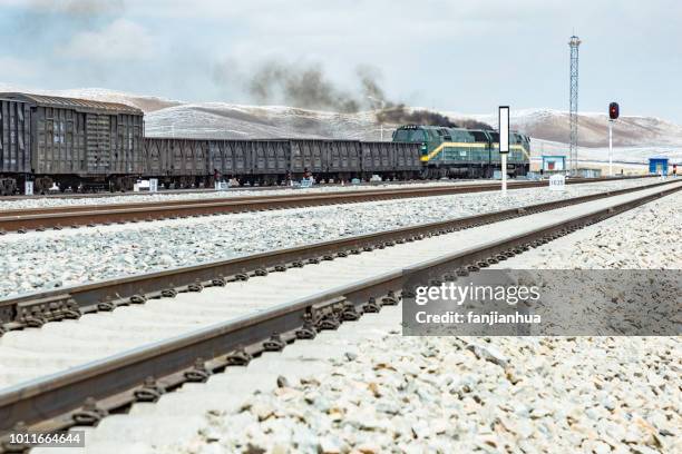 cargo train on tibet railway,china - railway in the tibet stock pictures, royalty-free photos & images