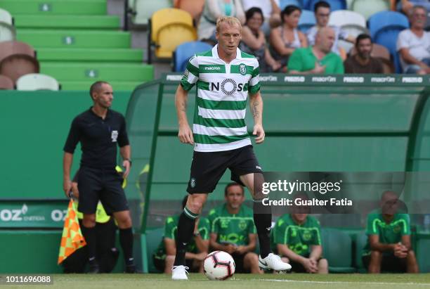 Jeremy Mathieu of Sporting CP in action during the Pre-Season Friendly match between Sporting CP and Empoli FC at Estadio Jose Alvalade on August 5,...