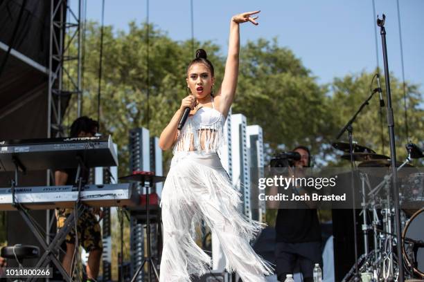 Kali Uchis performs during Lollapalooza 2018 at Grant Park on August 5, 2018 in Chicago, Illinois.