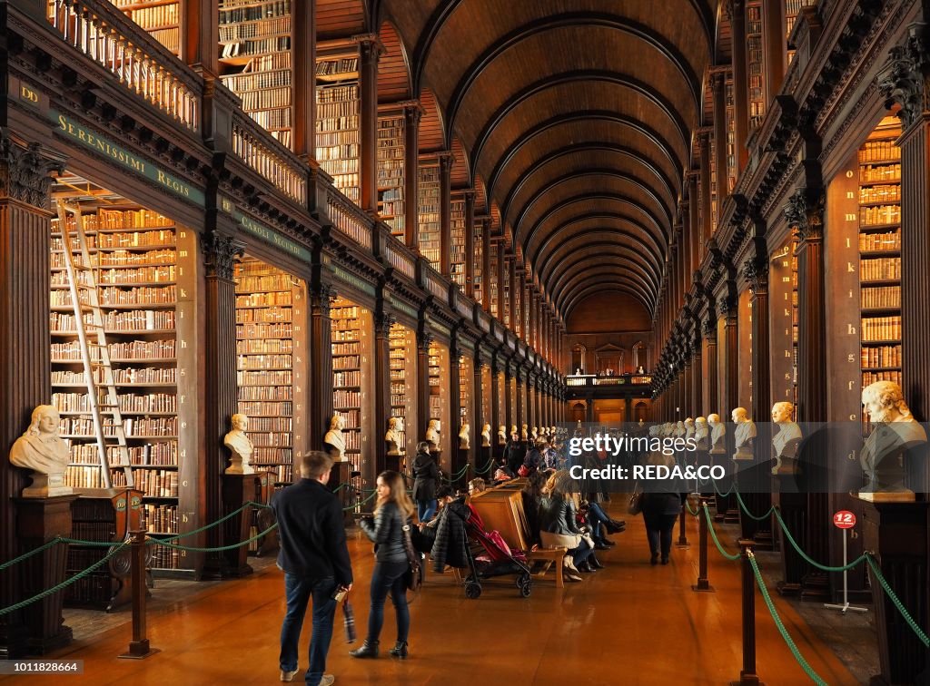 Long Room interior Old Library building 18th century Trinity College Dublin Republic of Ireland Europe