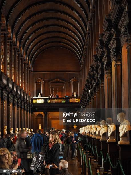 Long Room interior Old Library building 18th century Trinity College Dublin Republic of Ireland Europe.