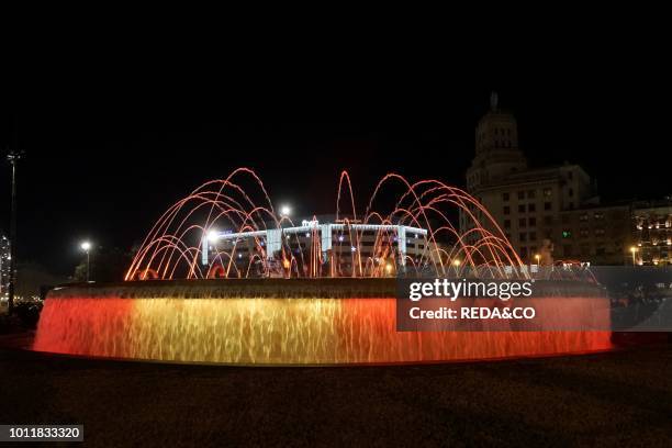 Placa de Catalunya central square Fountain Barcelona Spain Europe.