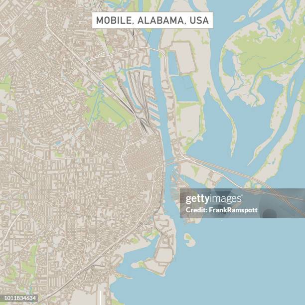 stockillustraties, clipart, cartoons en iconen met mobiele alabama amerikaanse stad street kaart - mobile alabama